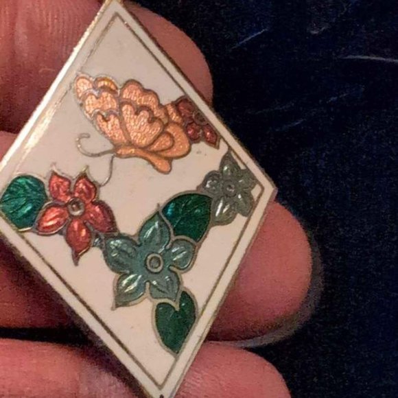 Jewelry - Retro Inlay Tile Earrings Flowers and Butterfly for Pierced Ears